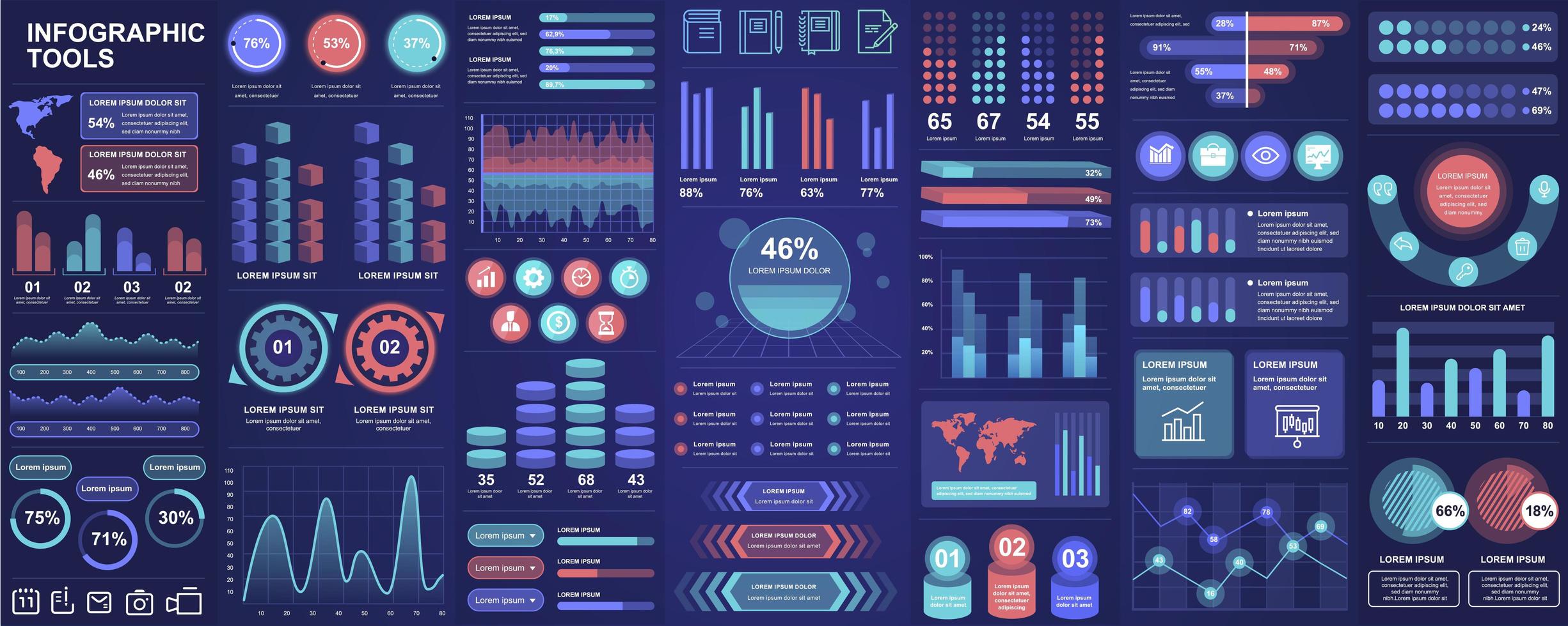 Infographic, UI, UX, KIT elements bundle vector
