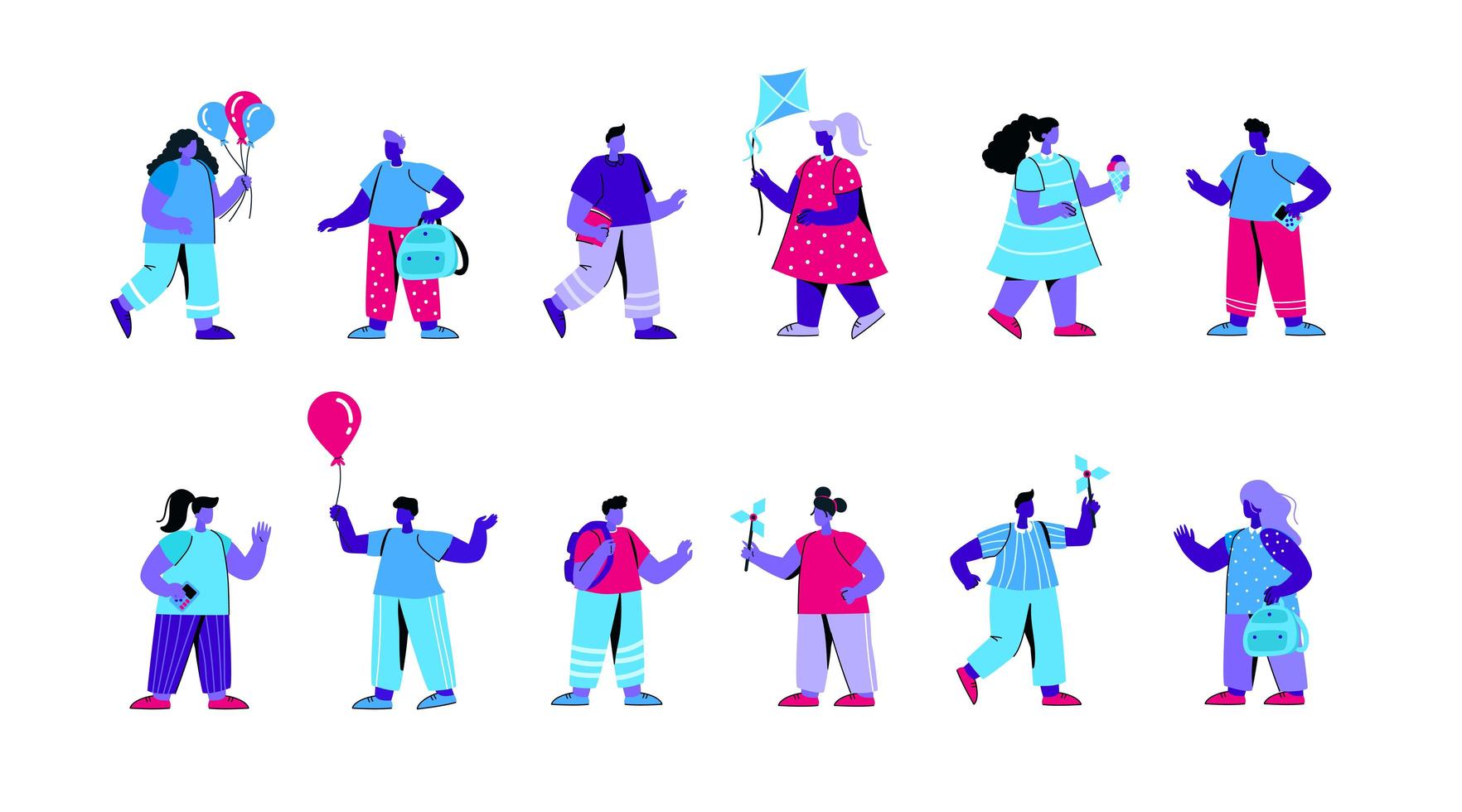 Set of kindergarten children playing vector