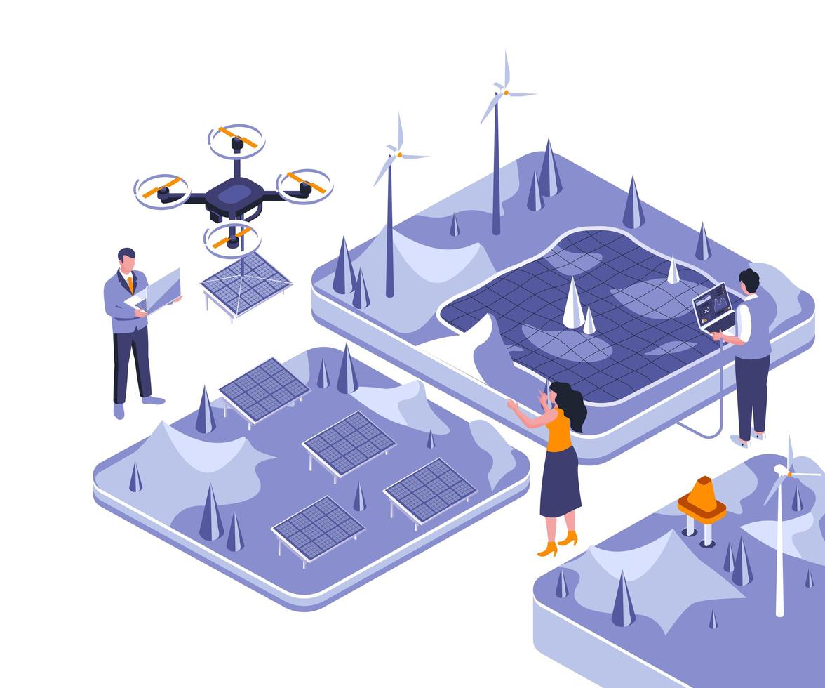 Renewable energy isometric design vector
