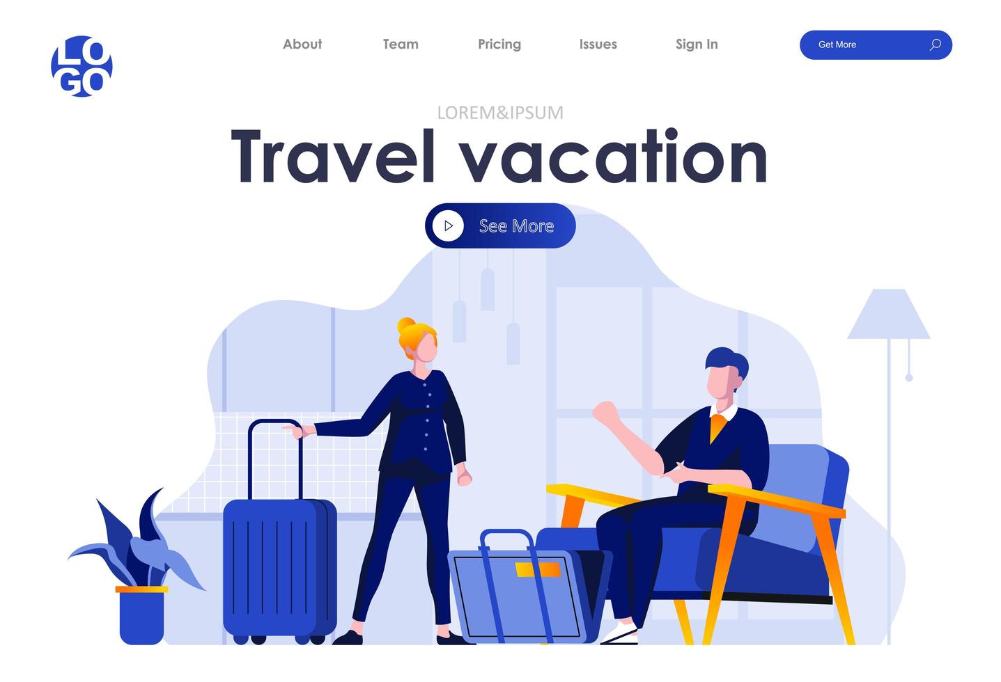diseño de página de destino plana de viajes y vacaciones vector