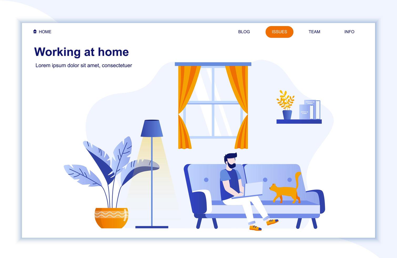 Working at home flat landing page vector
