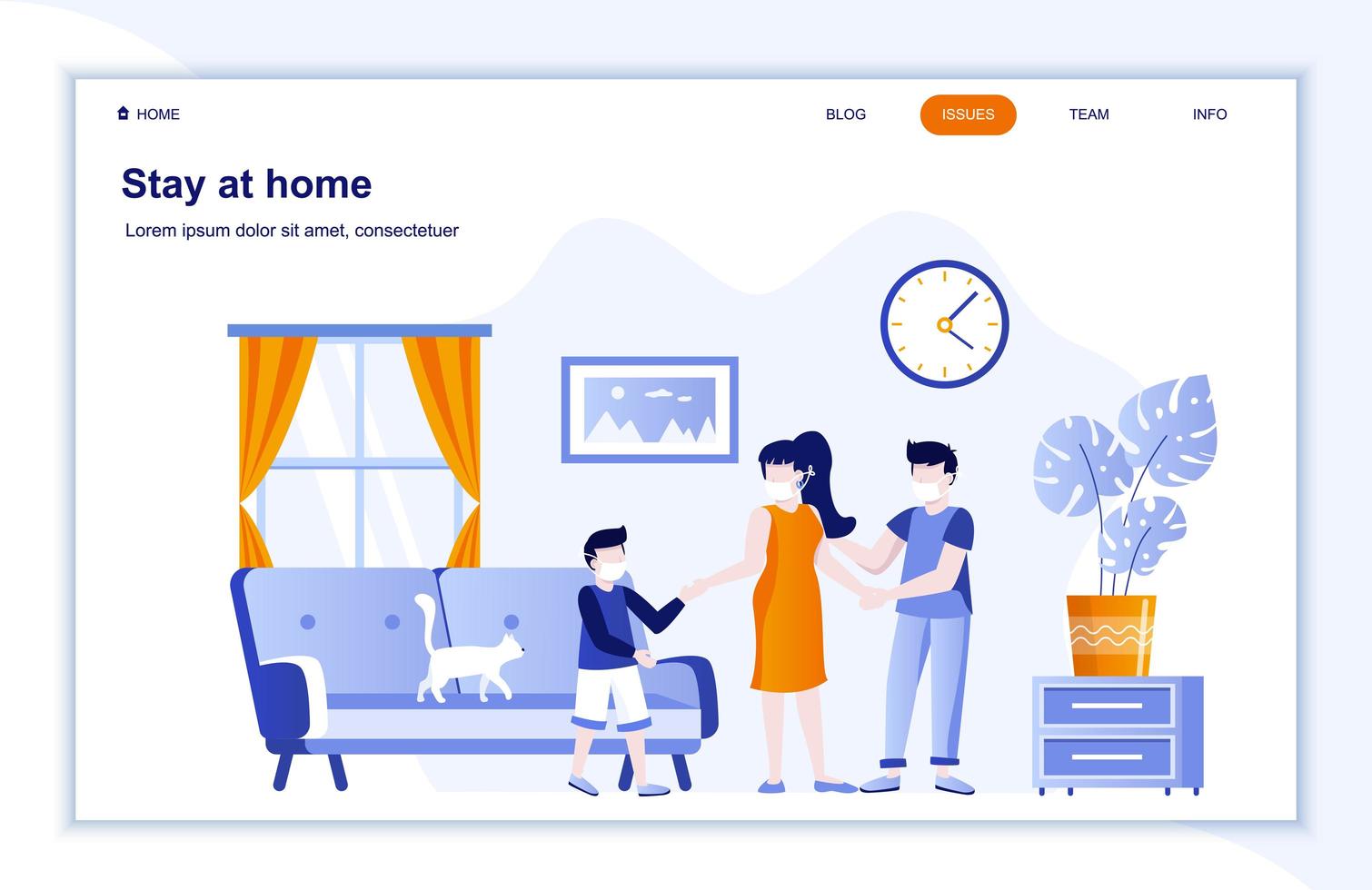 Stay at home flat landing page vector