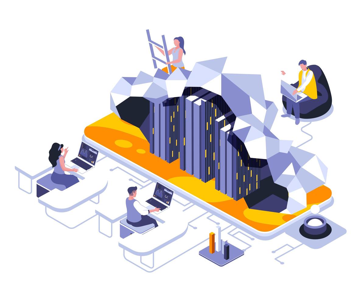 Cloud computing isometric design vector