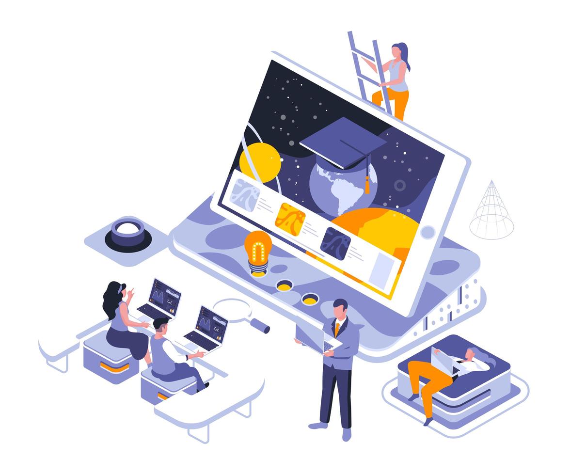 Online education isometric design vector