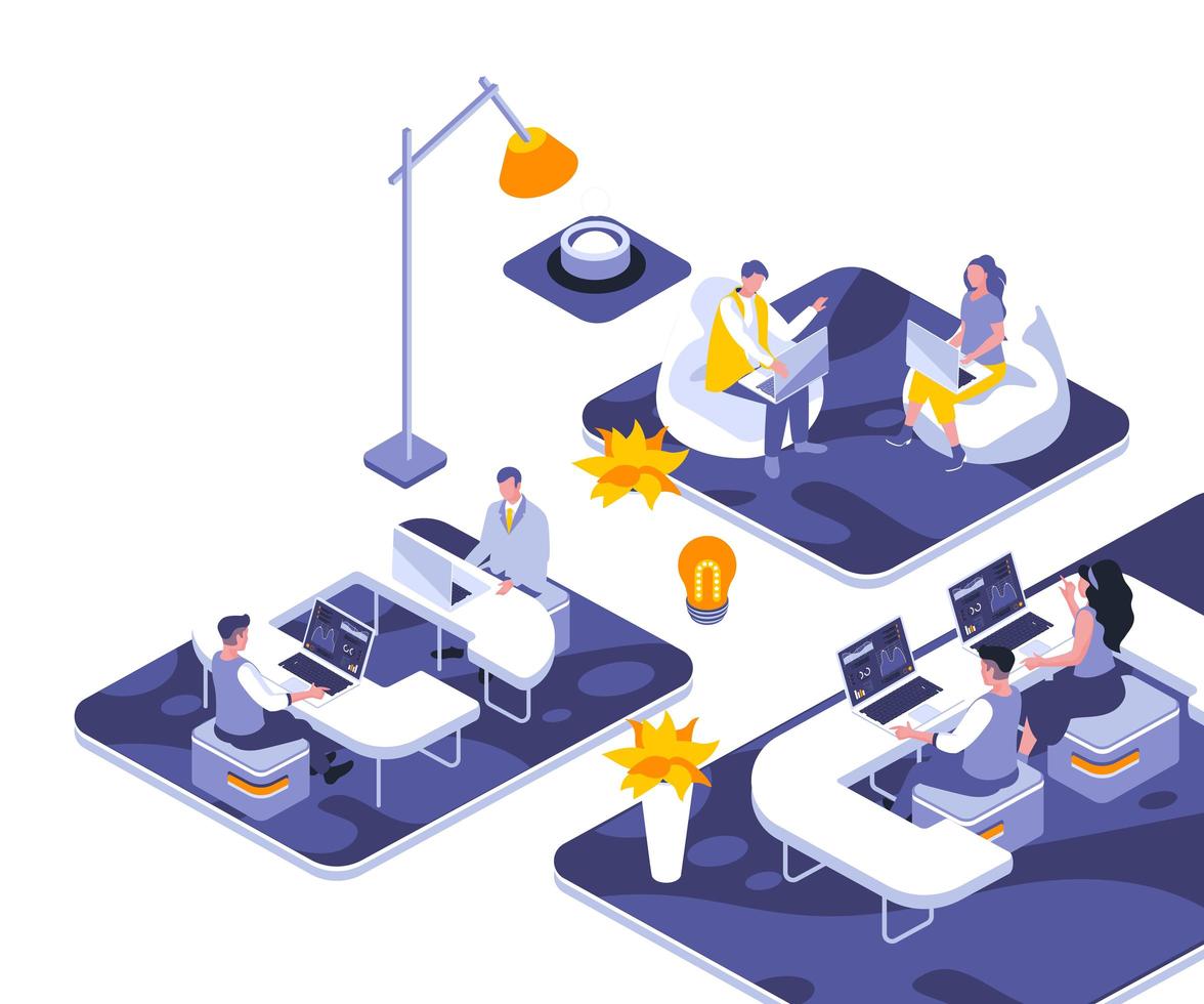 Coworking office isometric design vector
