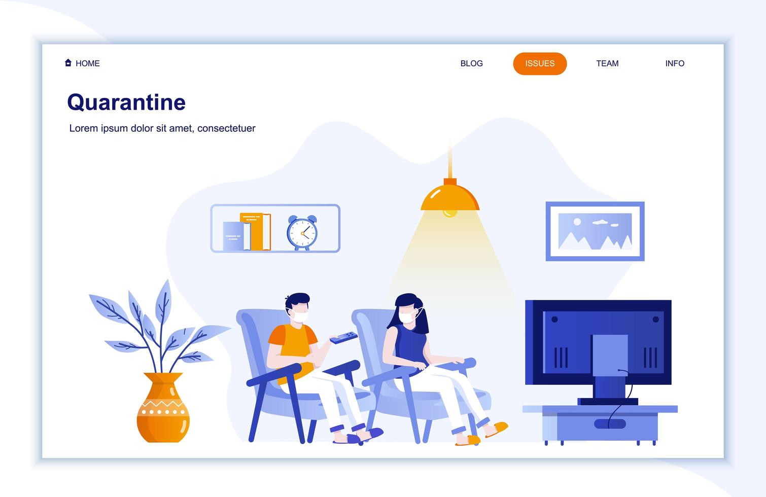 Self-quarantine flat landing page vector