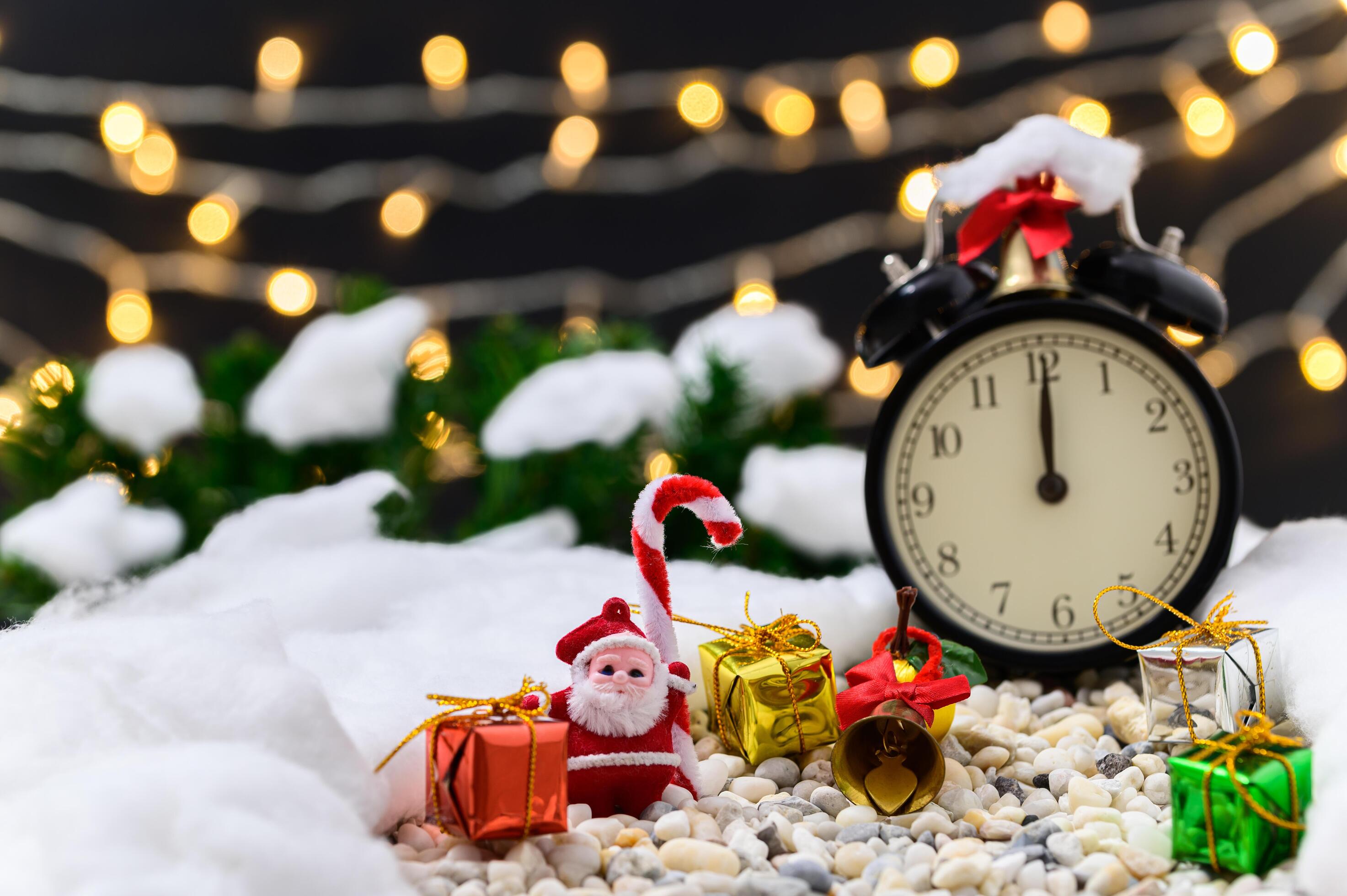 Christmas background with clock 1435206 Stock Photo at Vecteezy