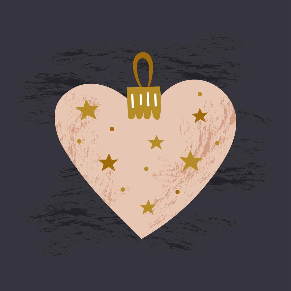 corazón con estrellas doradas decoración del árbol de navidad vector