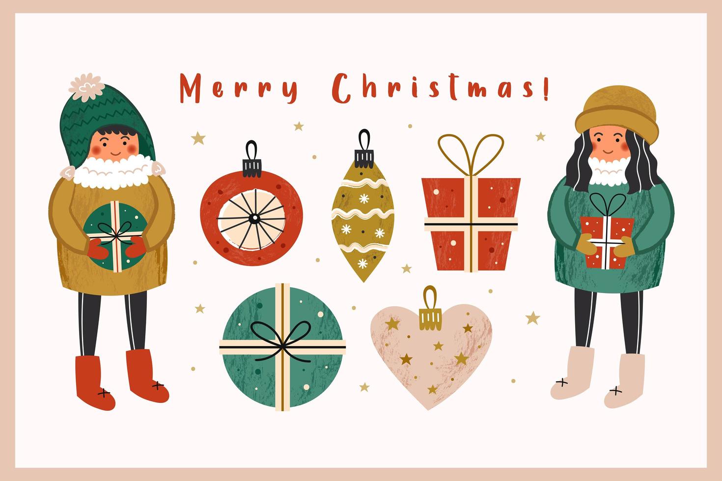 Merry Christmas hand drawn set of elements vector