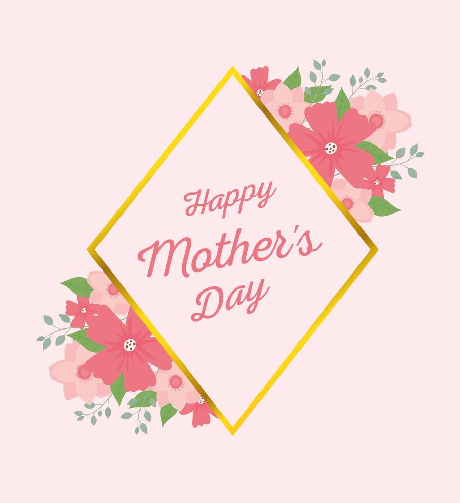 Happy Mother's Day lettering and flowers greeting card vector