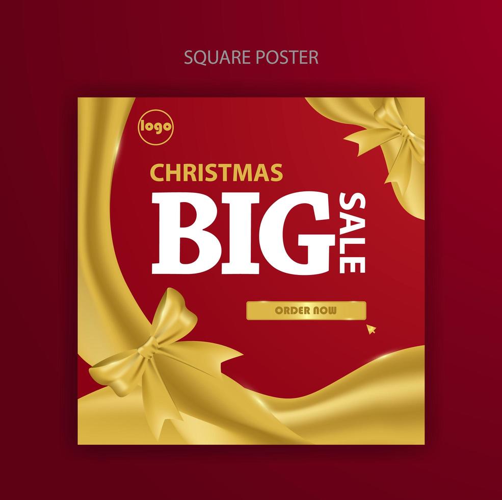 Square poster for Christmas big sale with ribbon vector