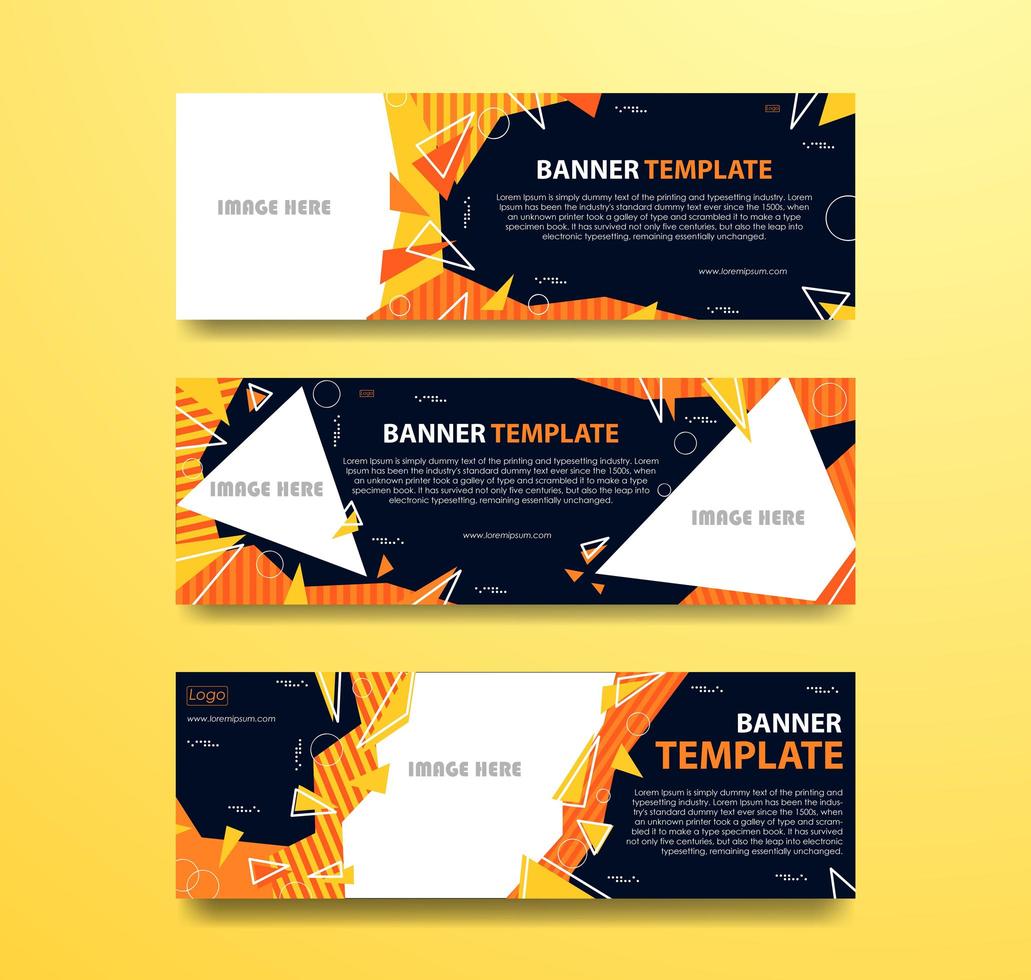 Abstract orange and yellow banner set with photo frames vector