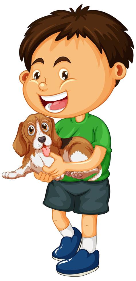 niño con perro aislado vector