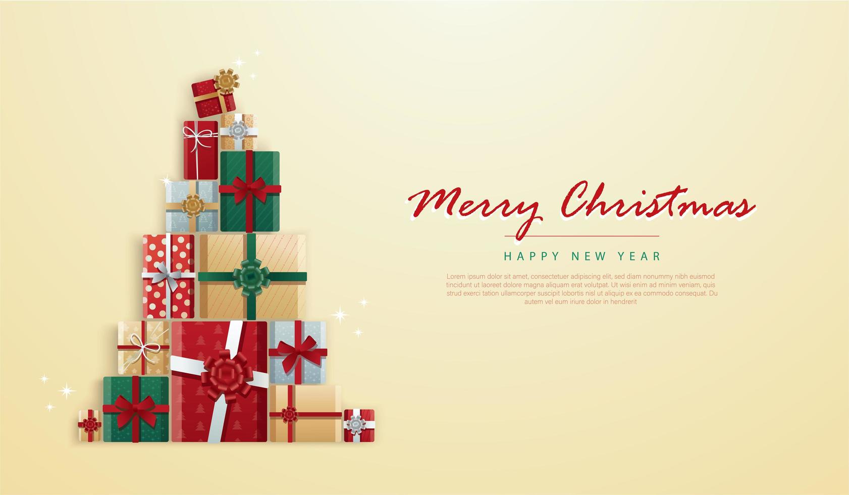 Gifts in Christmas tree shape and copy space vector