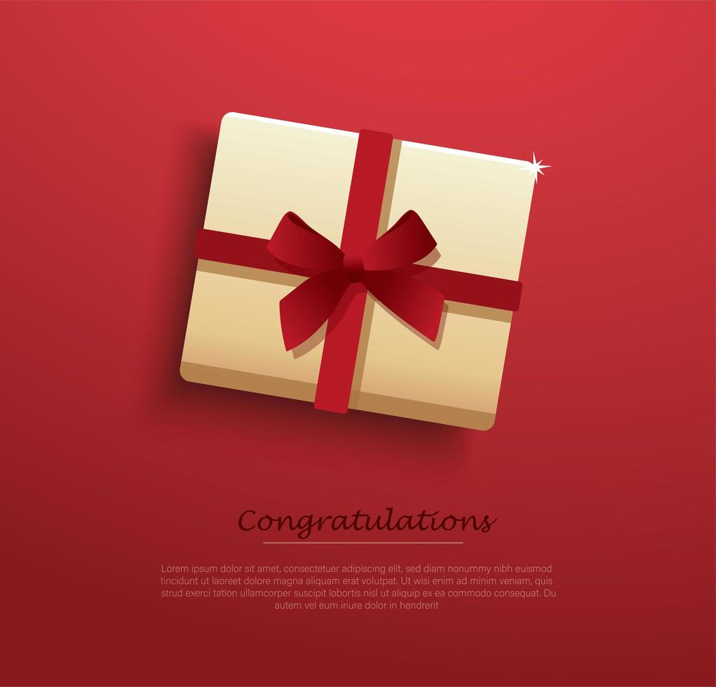 Gold present box decorated with red vector