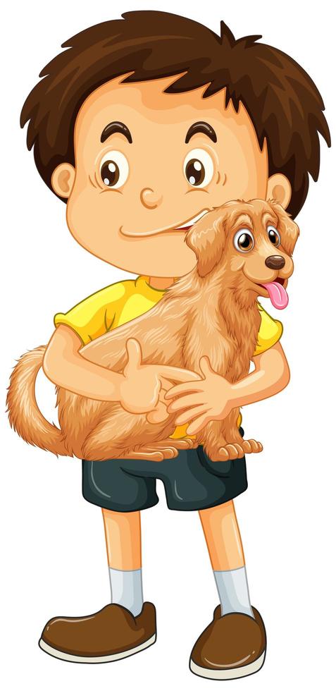 niño con perro aislado vector