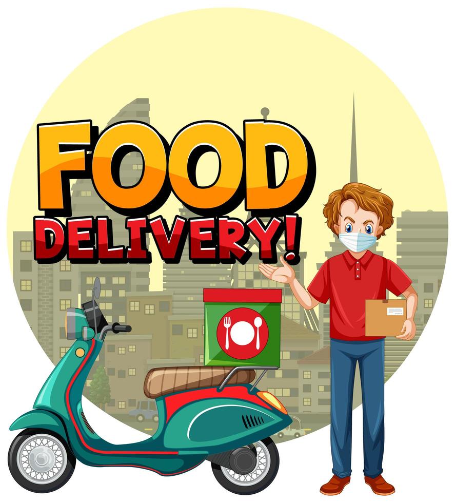 Food delivery with bike man or courier vector