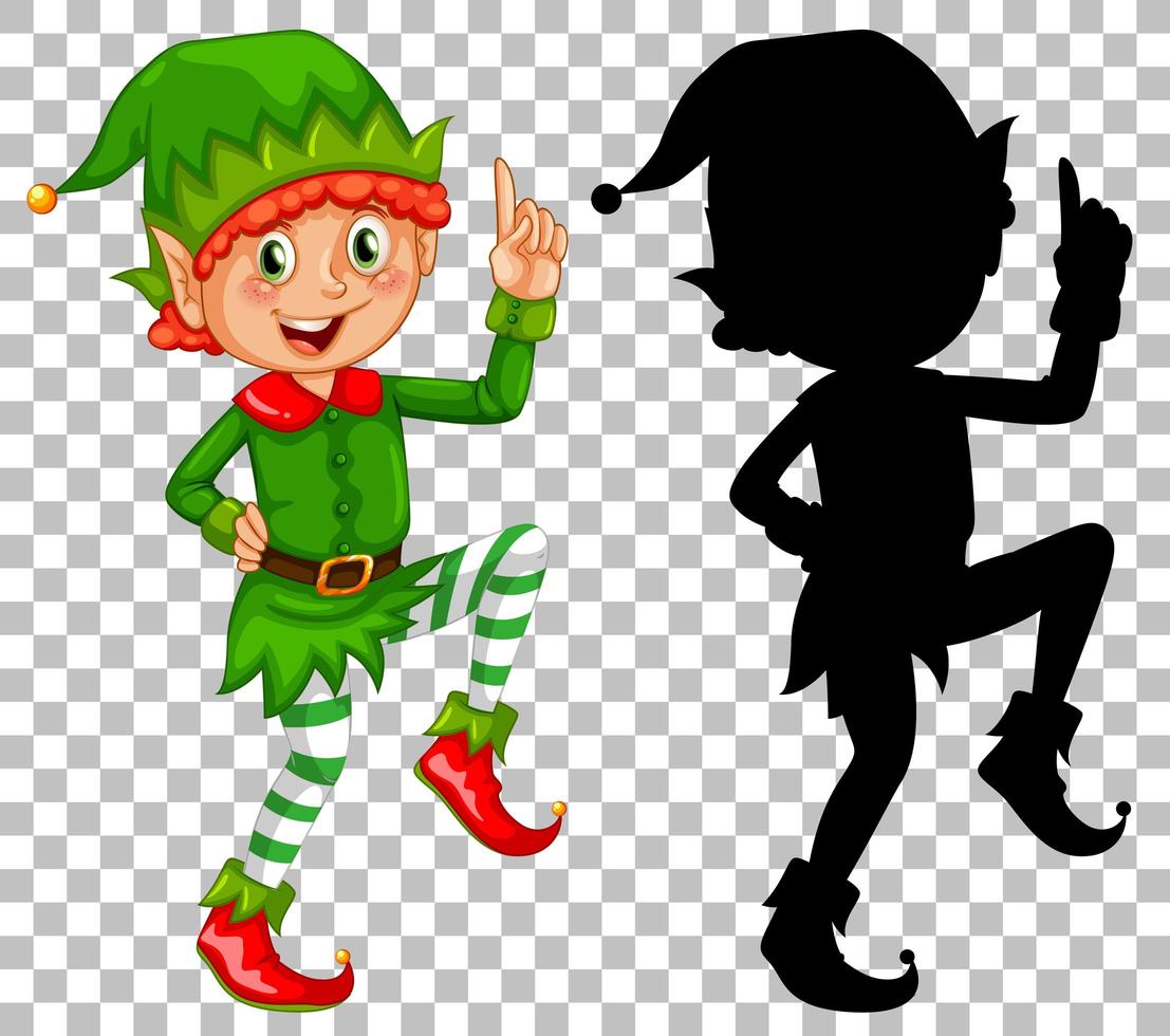 Happy elf and its silhouette set vector