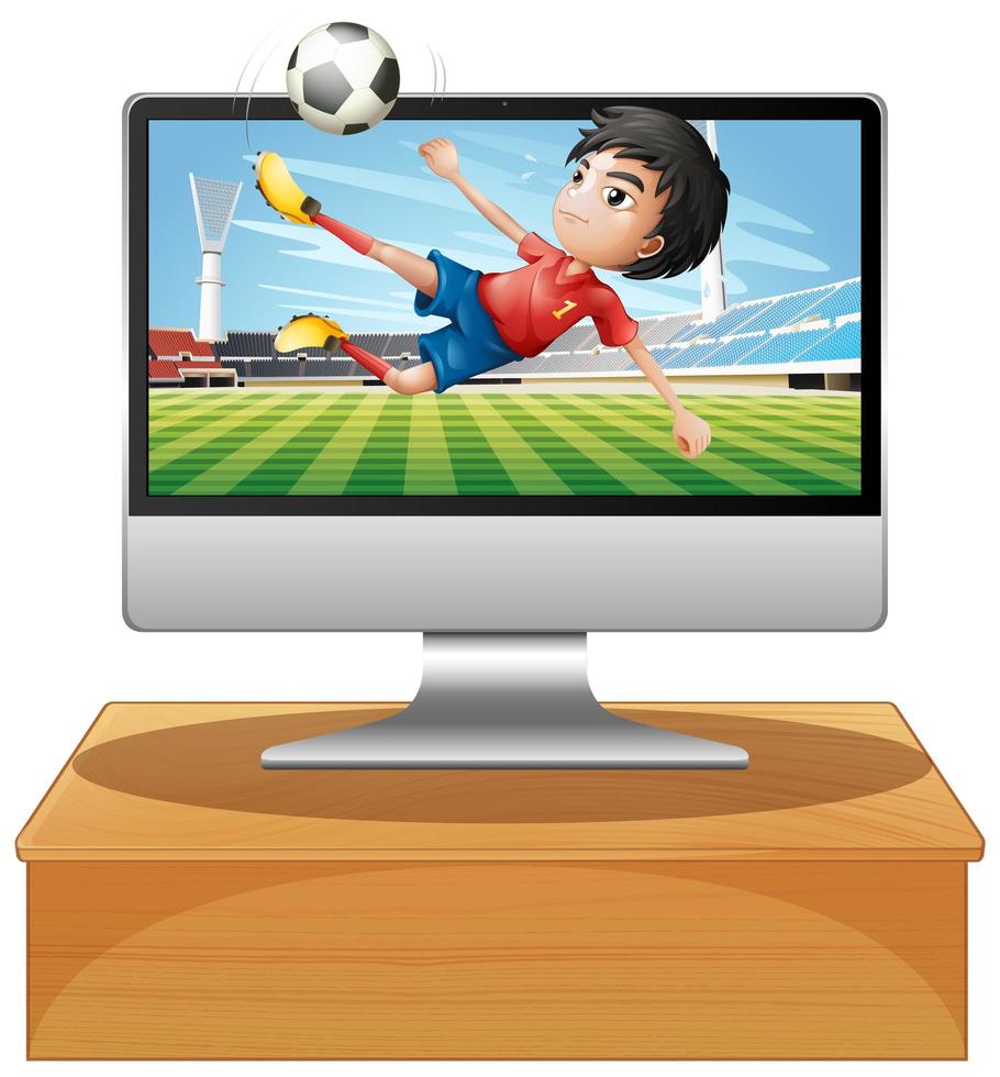 Football on computer desktop screen vector