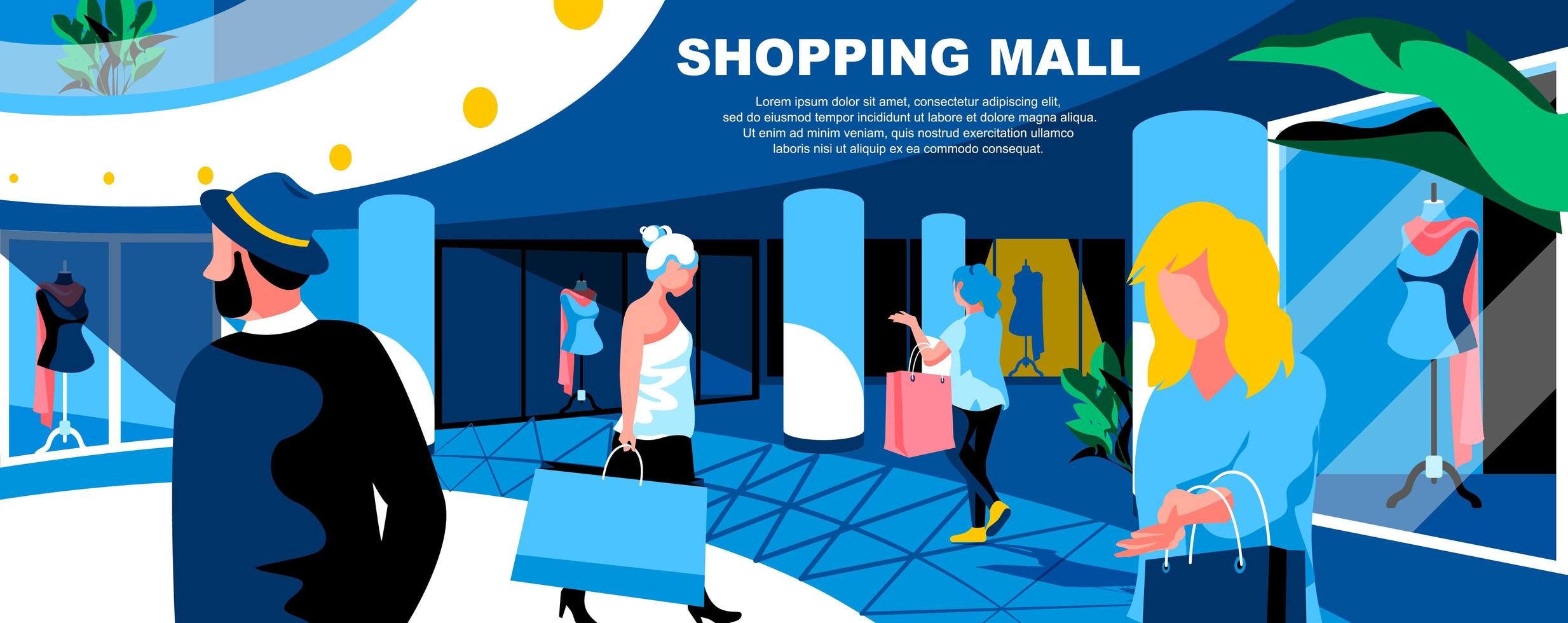 Shopping mall flat landing page template vector