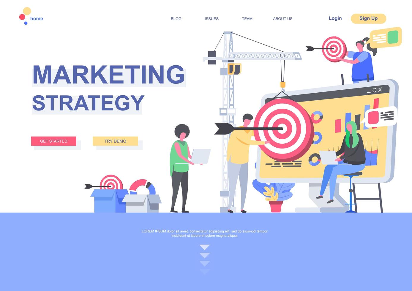 Marketing strategy flat landing page template vector