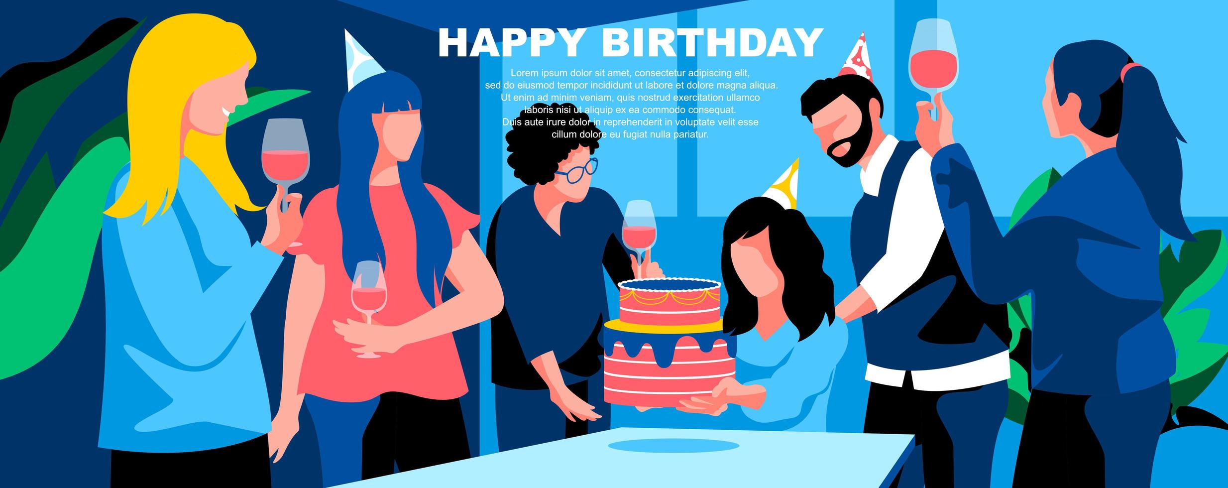 Happy birthday flat landing page template vector