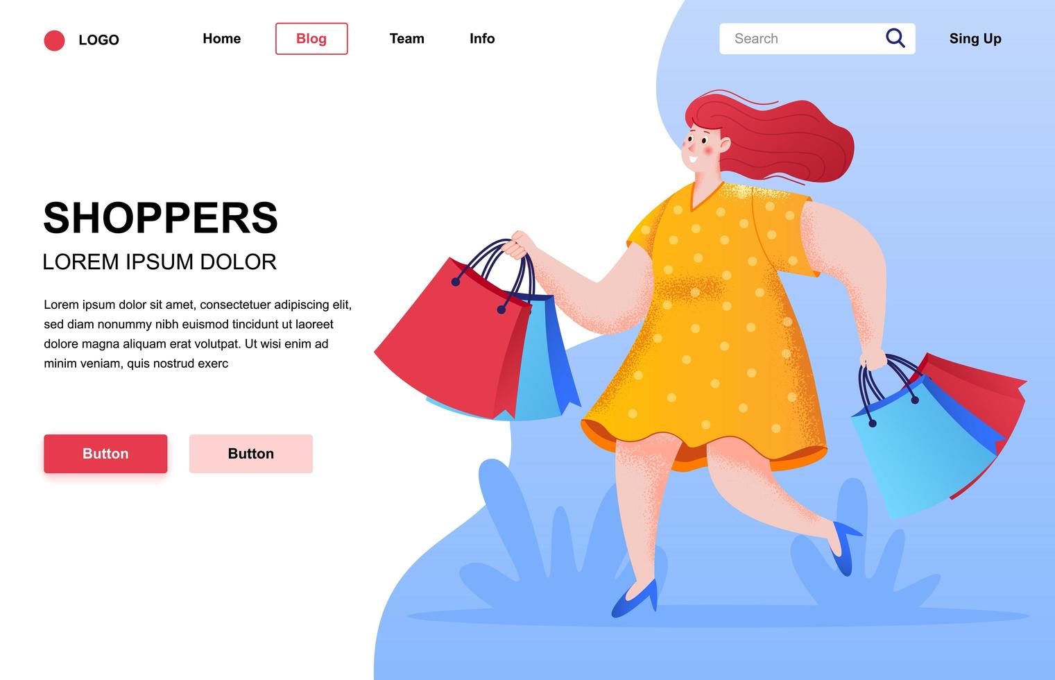 Shoppers flat landing page composition vector