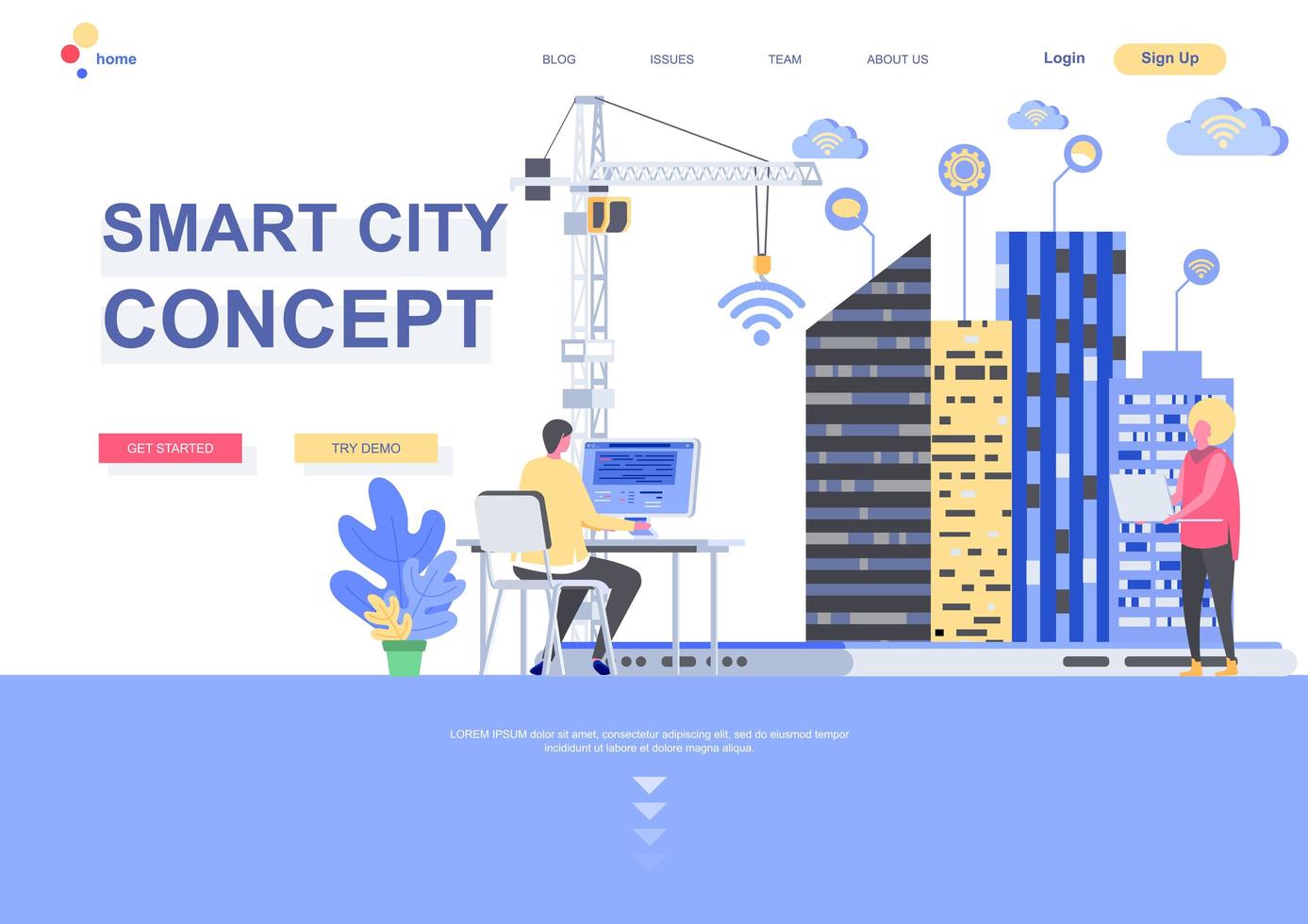 Smart city concept flat landing page template vector