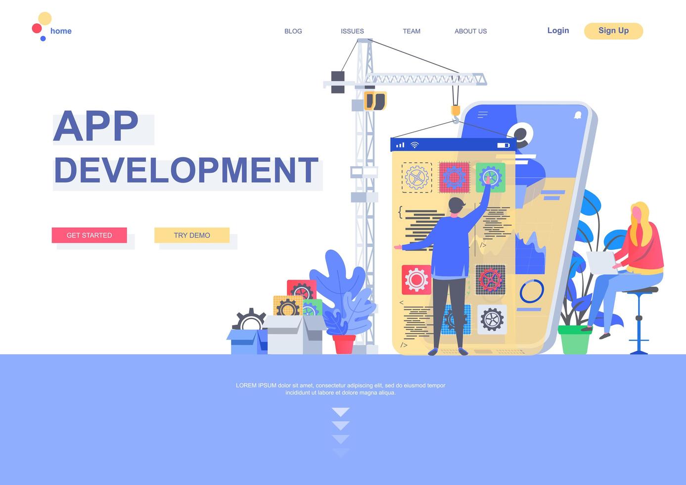 App development flat landing page template vector