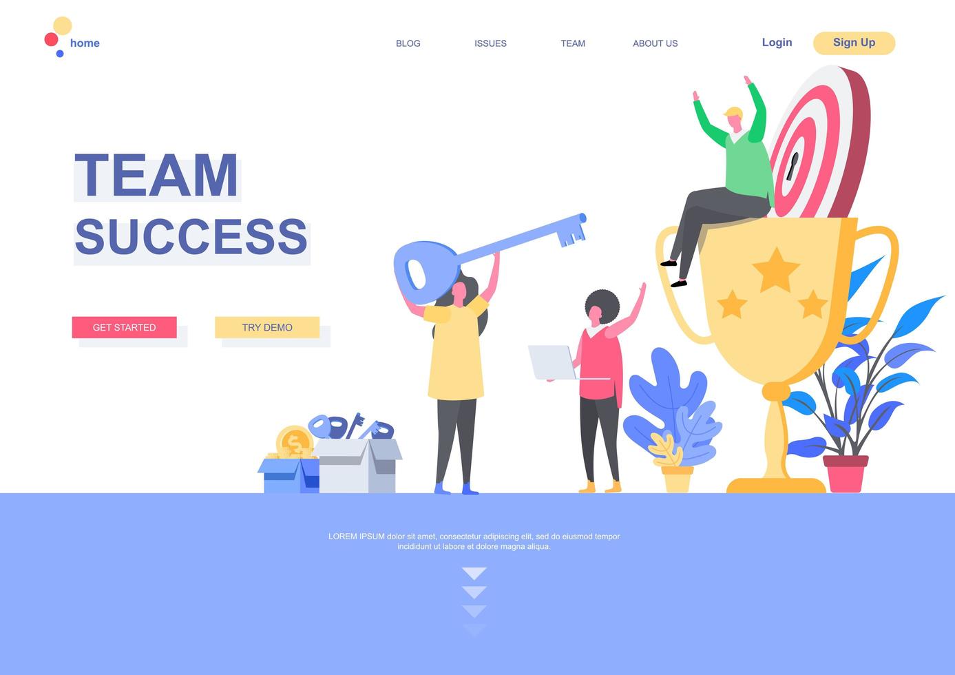 Team success landing page template vector