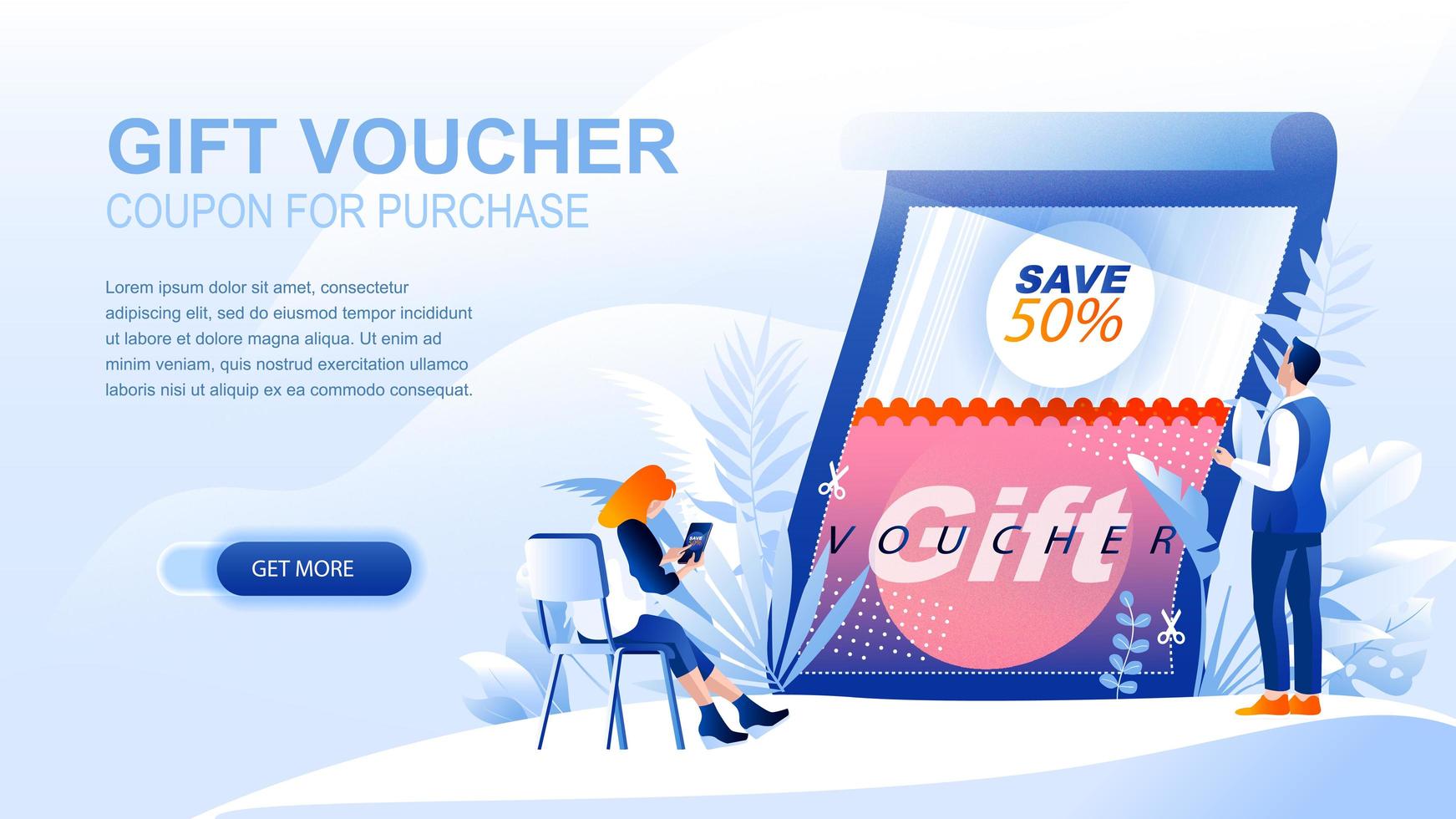 Gift voucher flat landing page with header vector