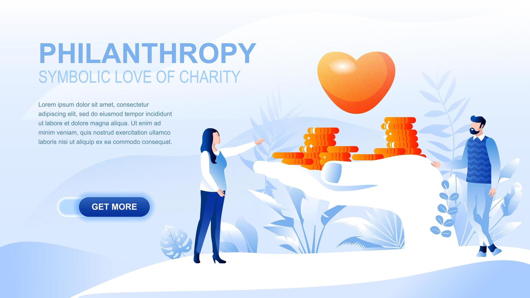 página de inicio plana de filantropía con encabezado vector