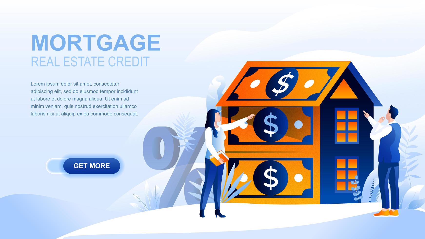 Mortgage flat landing page with header vector