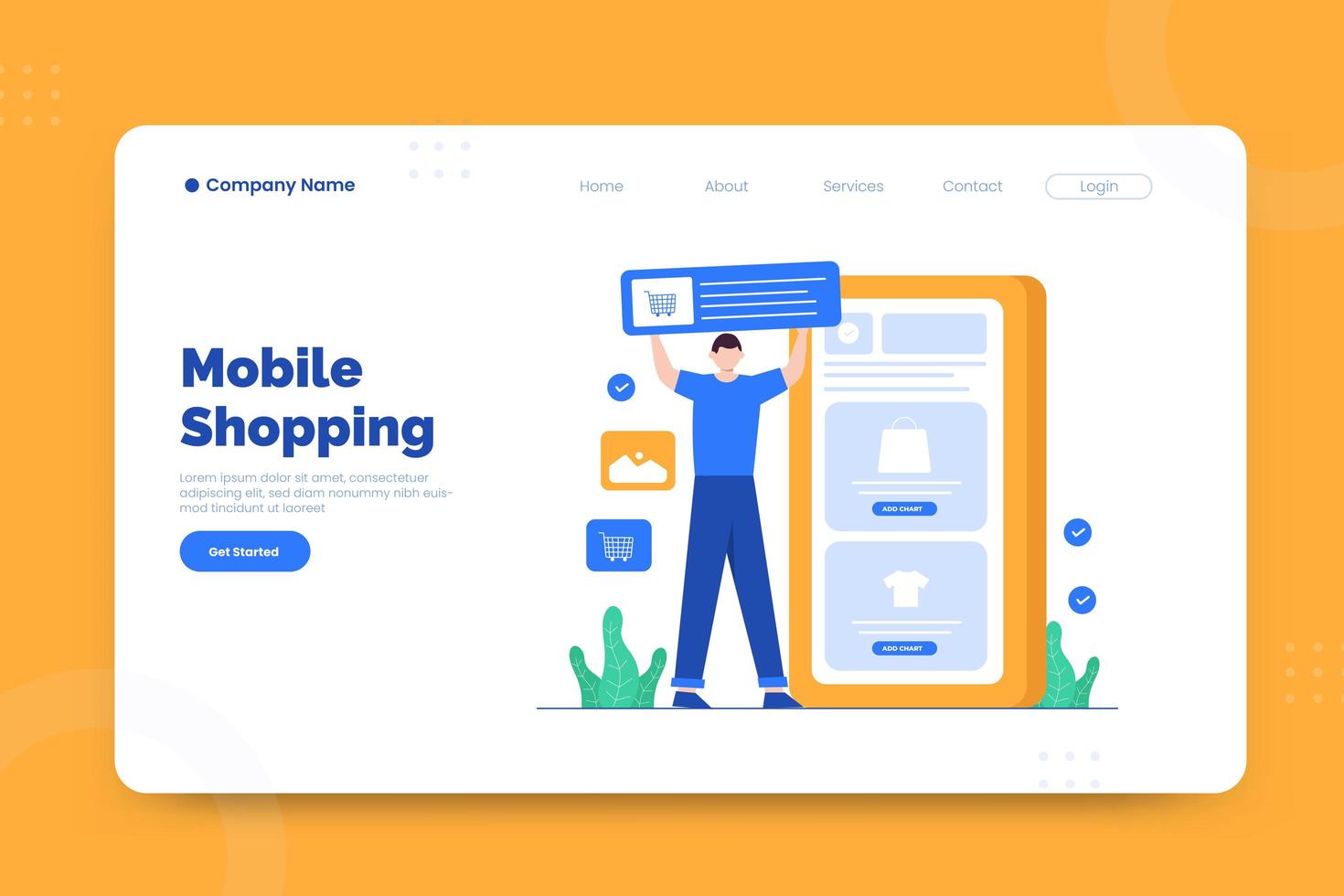 Mobile shopping landing page template vector