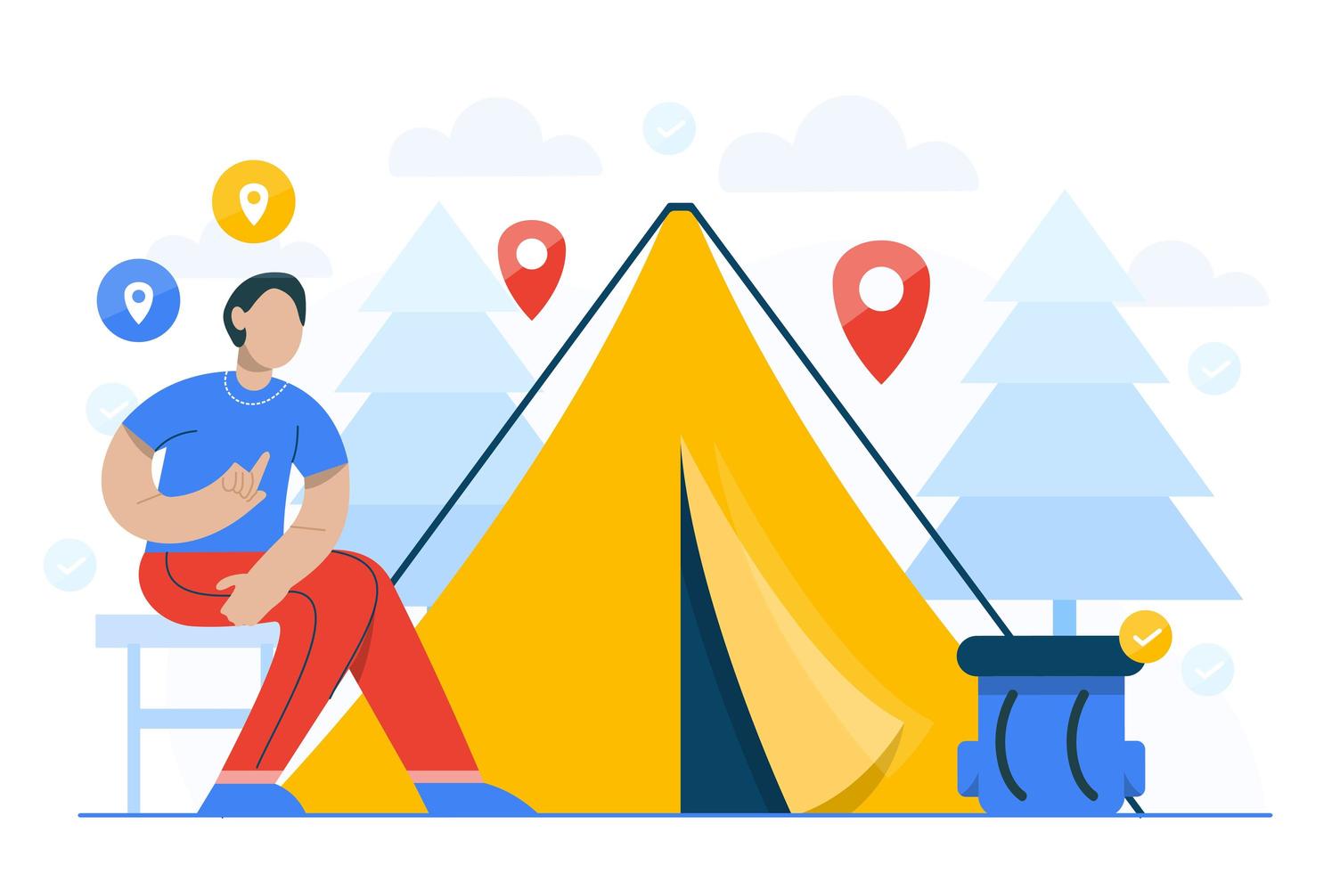 Camping concept for landing page template vector