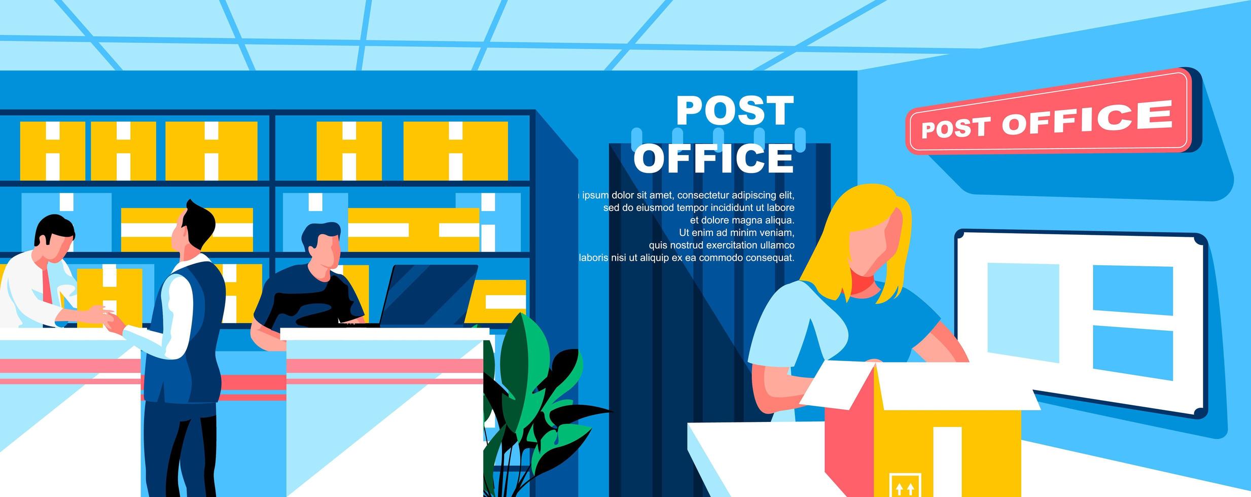 Post office flat landing page template vector