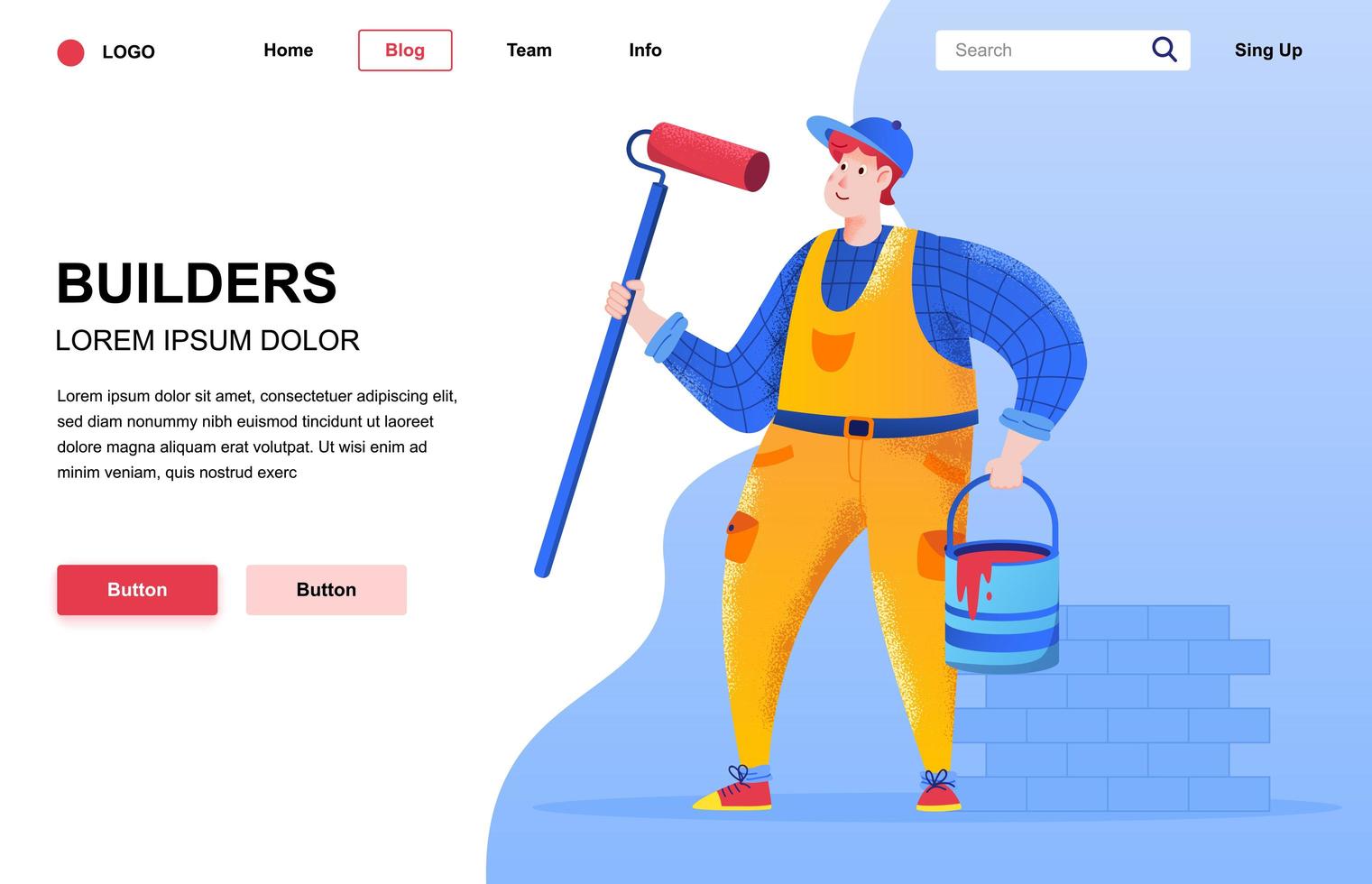 Builders flat landing page composition vector