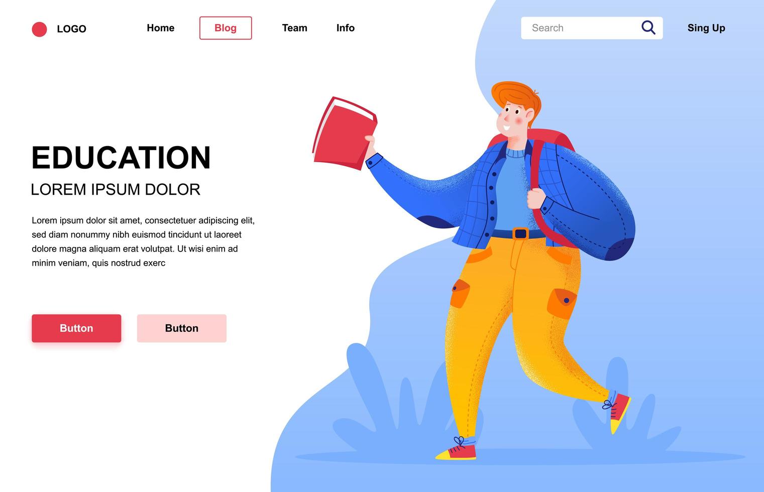 Education flat landing page composition vector