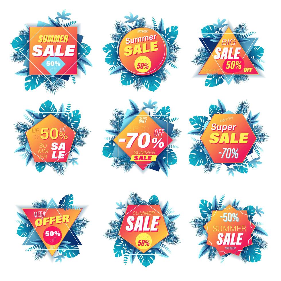 Set of summer sale banners in 3d style vector