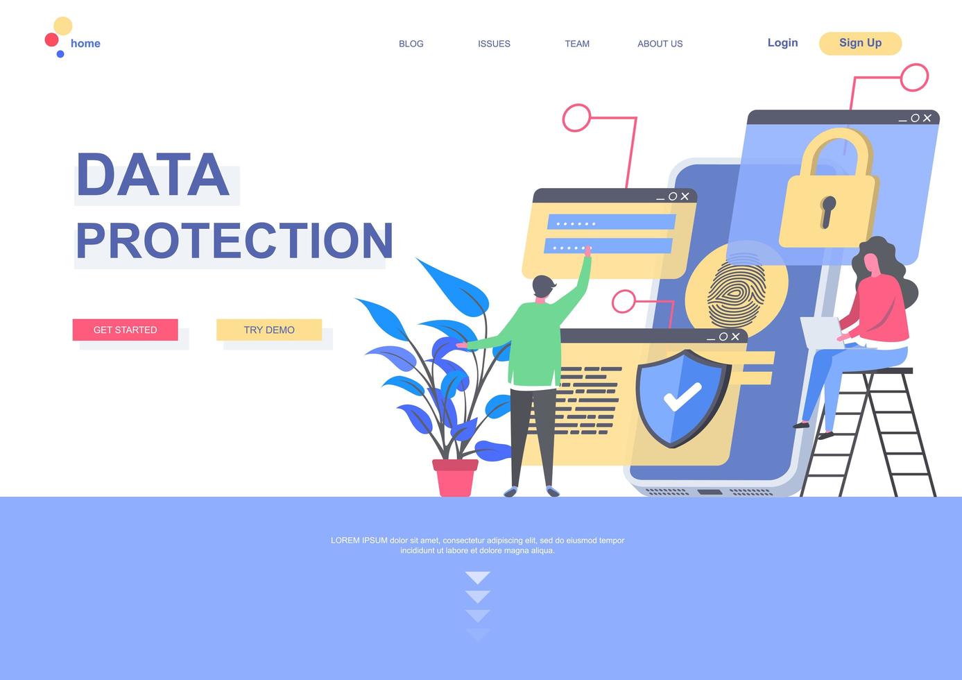 Data protection landing page template vector