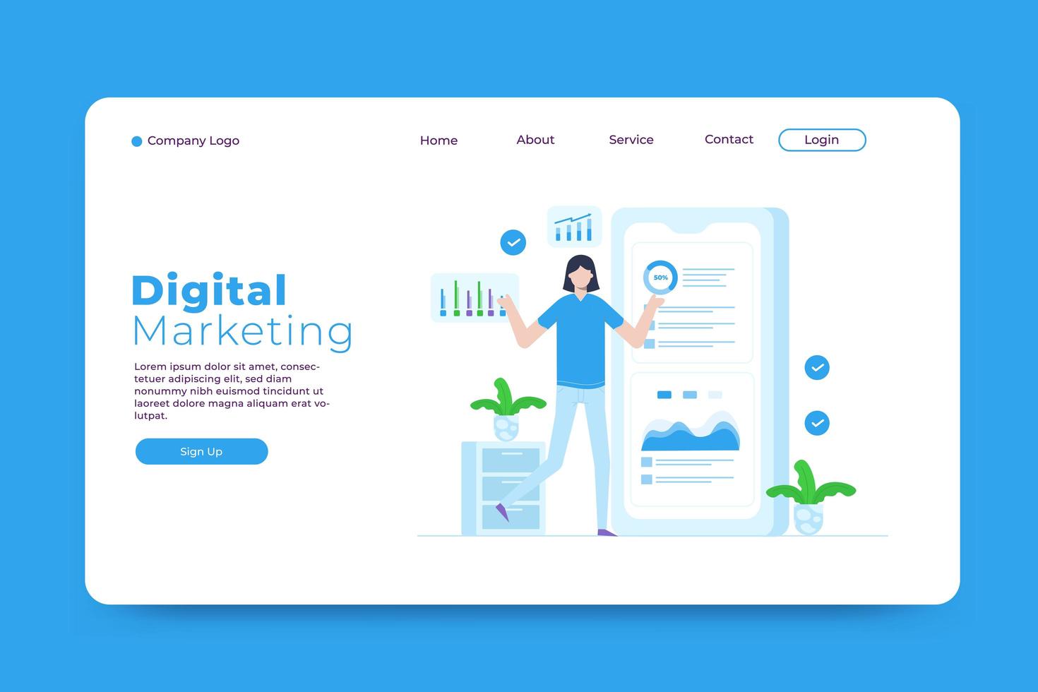 Digital marketing landing page template vector