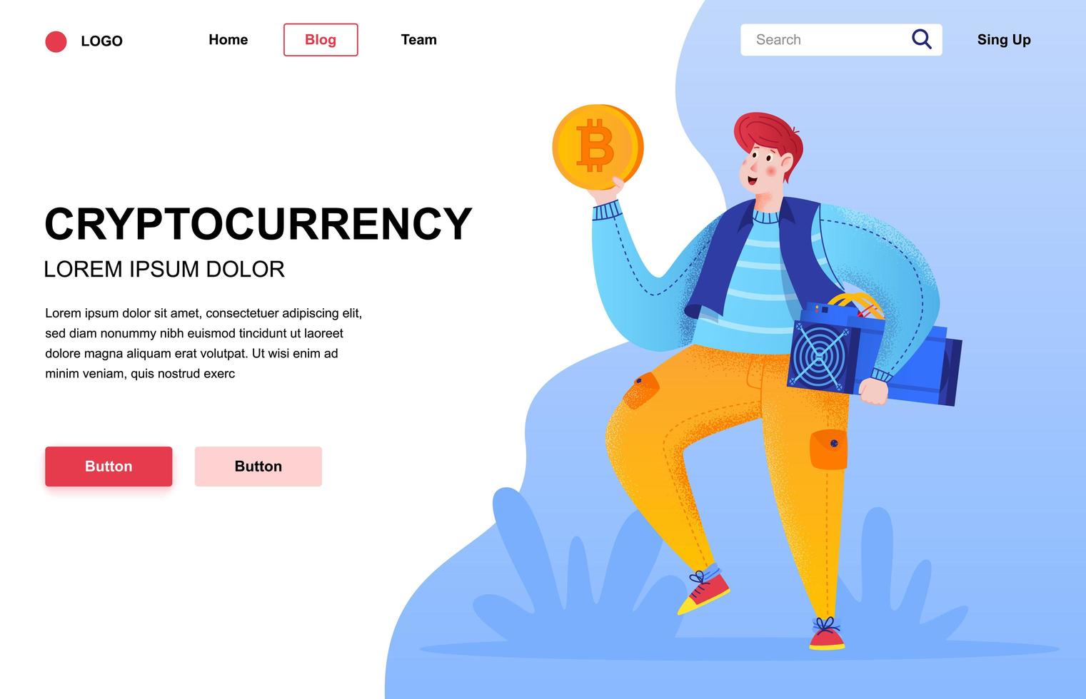 Cryptocurrency flat landing page composition vector