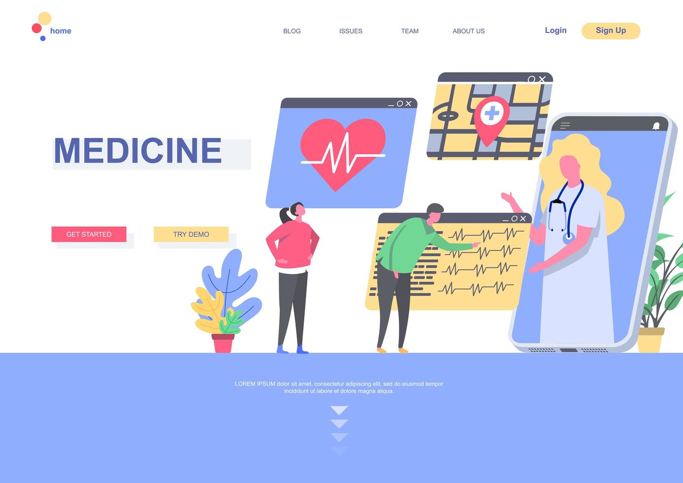 Medicine landing page template vector