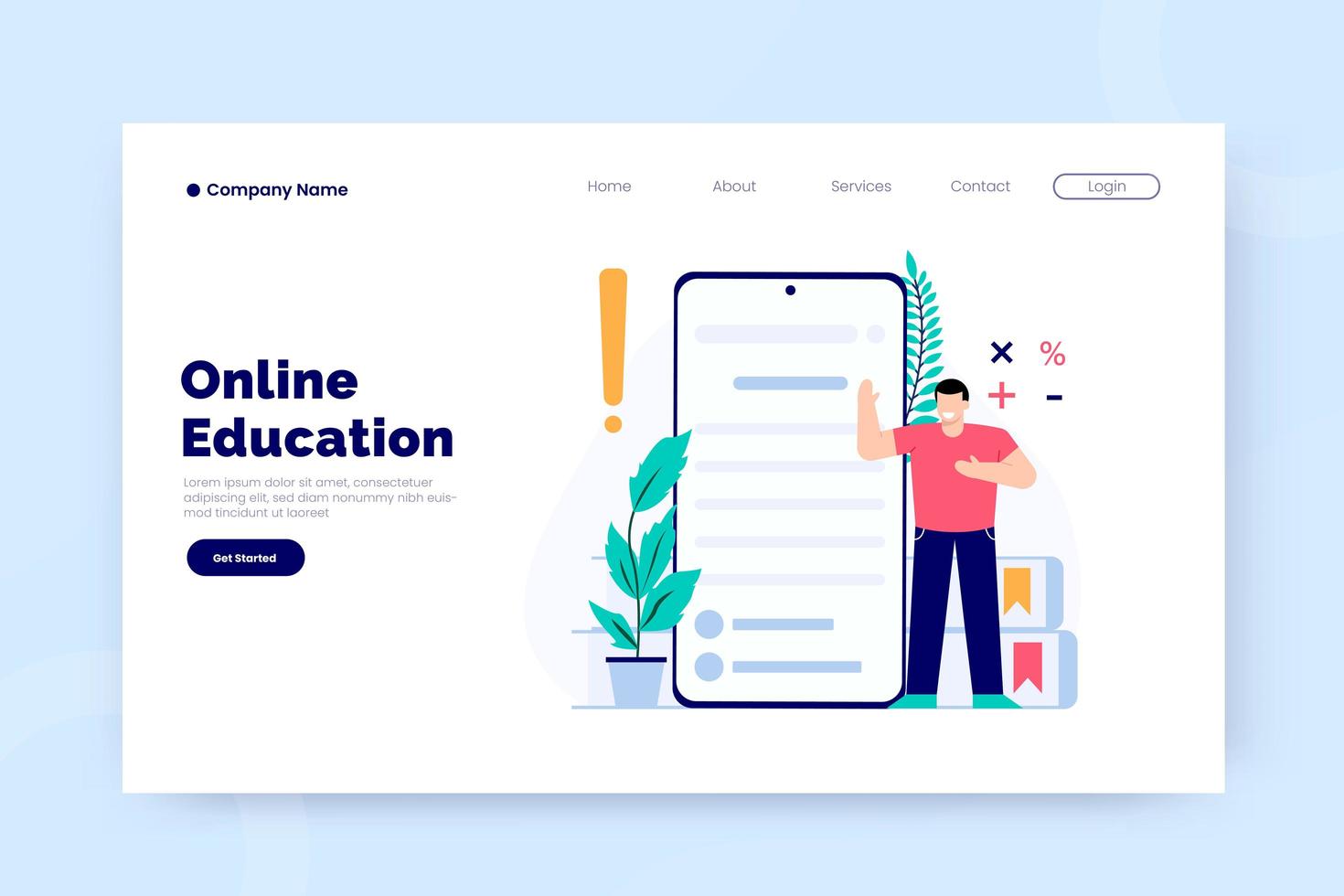 Online education landing page template vector