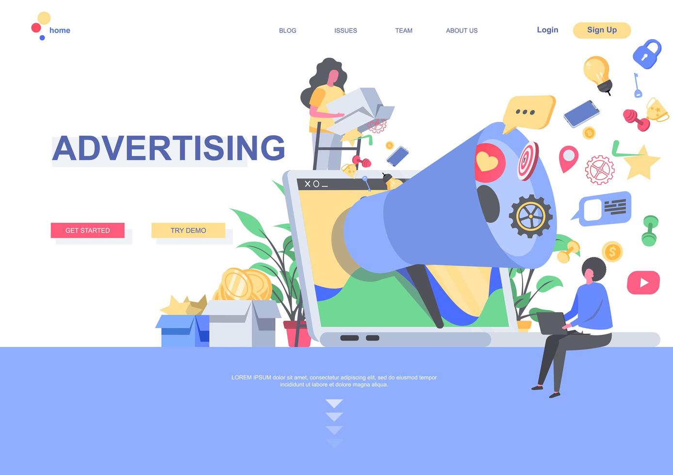 Advertising landing page template vector