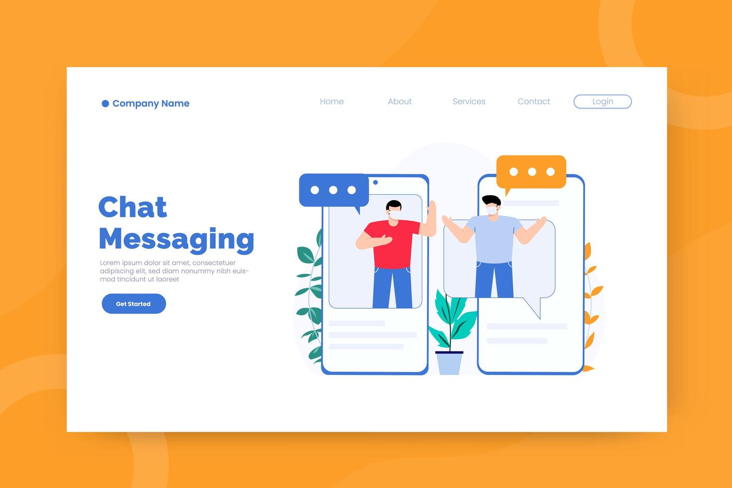 Chat messaging landing page template vector