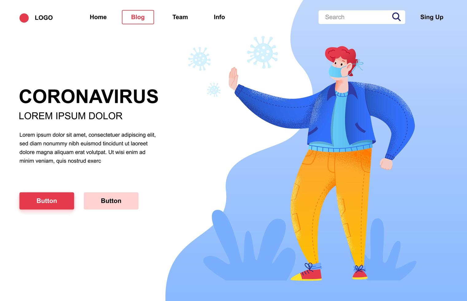 Coronavirus flat landing page composition vector