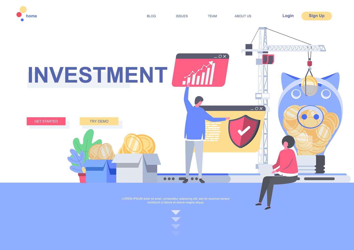 Investment landing page template vector