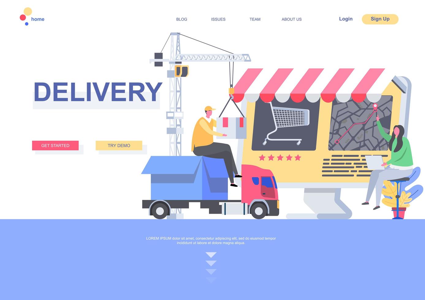 Delivery landing page template vector