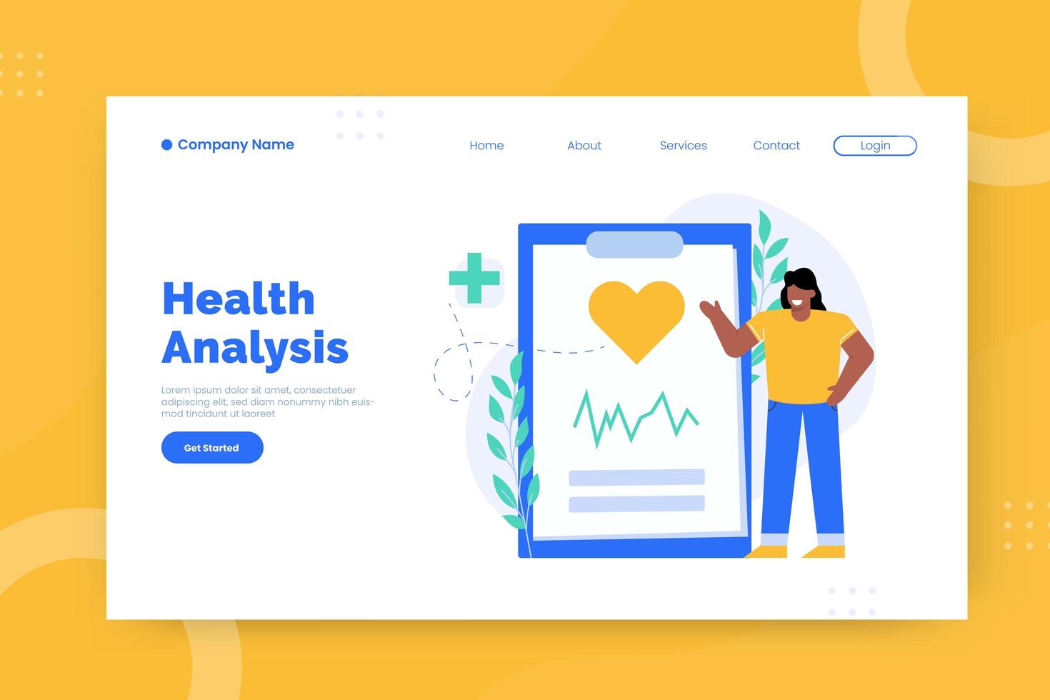 Health analysis landing page template vector